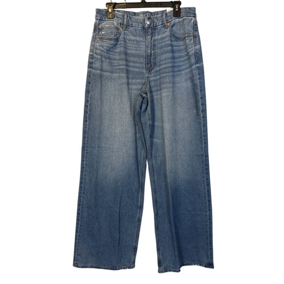 American Eagle Curvy Super High-Rise Baggy Straight Jeans 12 Regular Blue Denim - Picture 2 of 8